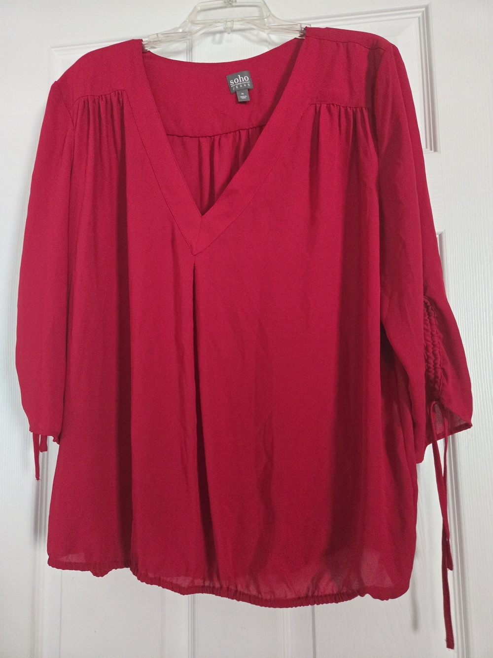 Soho Women's Bright Red V-Neck Peasant Top